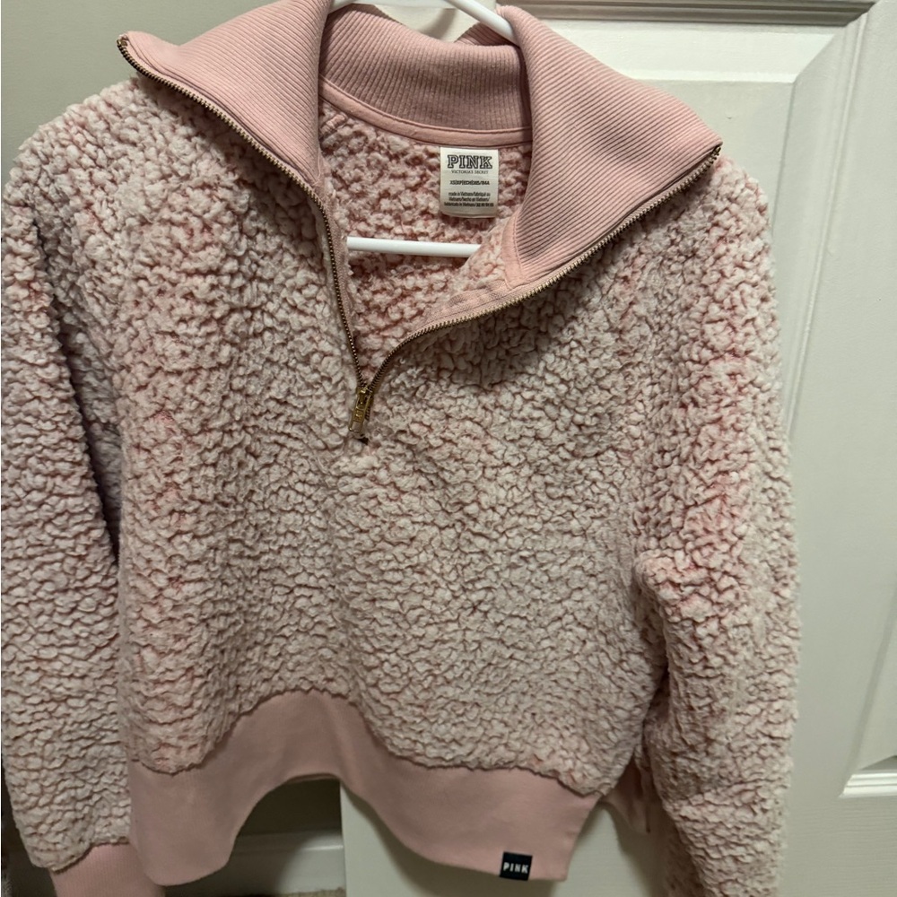 Victoria's Secret Pink Sherpa Quarter-Zip Pullover - Blush